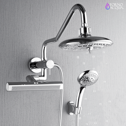 Forno Acqua AcquaFALL Mini 8 Inch Shower Head, Polished Stainless Steel Finish, Overhead Rainfall Shower, Handheld Shower Head, Body Jets, 2.5 GPM Flow Rate