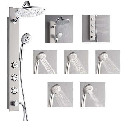 Forno Acqua AcquaSPA Shower Panel in Stainless Steel, Overhead Rainfall Shower, Handheld Shower Head, Body Jets, 6 Way Diverter, 2.5 GPM Flow Rate