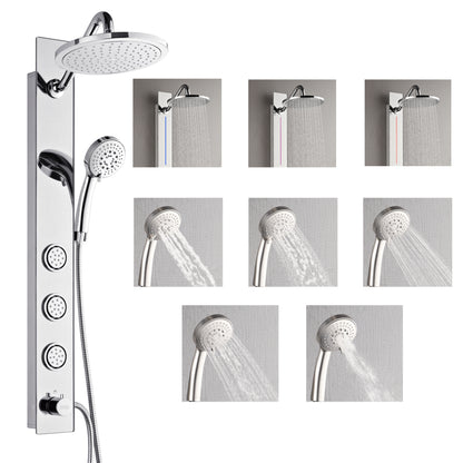 Forno Acqua AcquaSPA Shower Panel with SensoTEMP, Mirrored Stainless Steel Finish, Overhead Rainfall Shower, Handheld Shower Head, Body Jets, 2.5 GPM Flow Rate