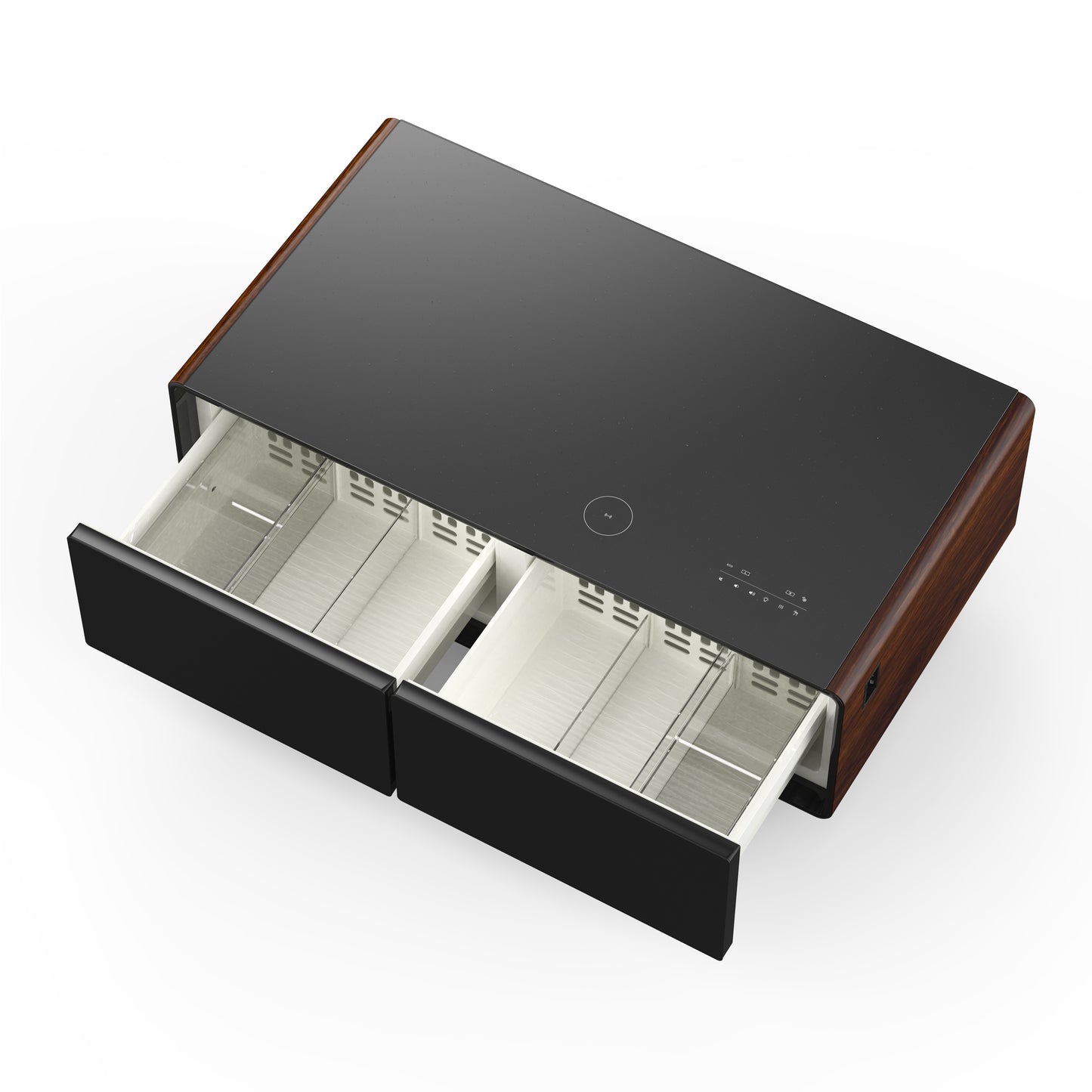 Forno Evoluto Tavolo 51-Inch Smart Coffee Table with Wood-Accent Sides – Dual Cooling Zones, Wireless Charging Pad & Built-In Bluetooth Speakers