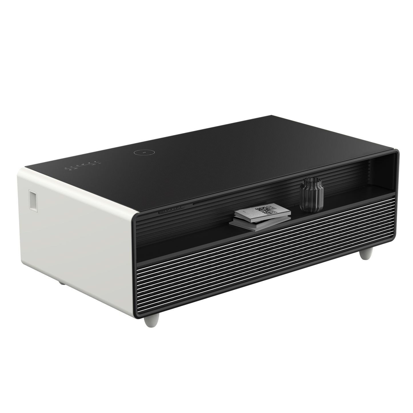Forno Evoluto Tavolo 51-Inch White Smart Coffee Table – Dual Refrigerator Drawers, Bluetooth 5.0 Audio, Wireless Charging & RGB Ambient Light