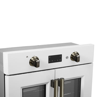 Forno Asti 30-Inch French Door Electric Wall Oven in White & Antique Brass, 3.68 cu. ft. True Convection, 3,600W, Air Fry, Sous Vide, Self-Clean
