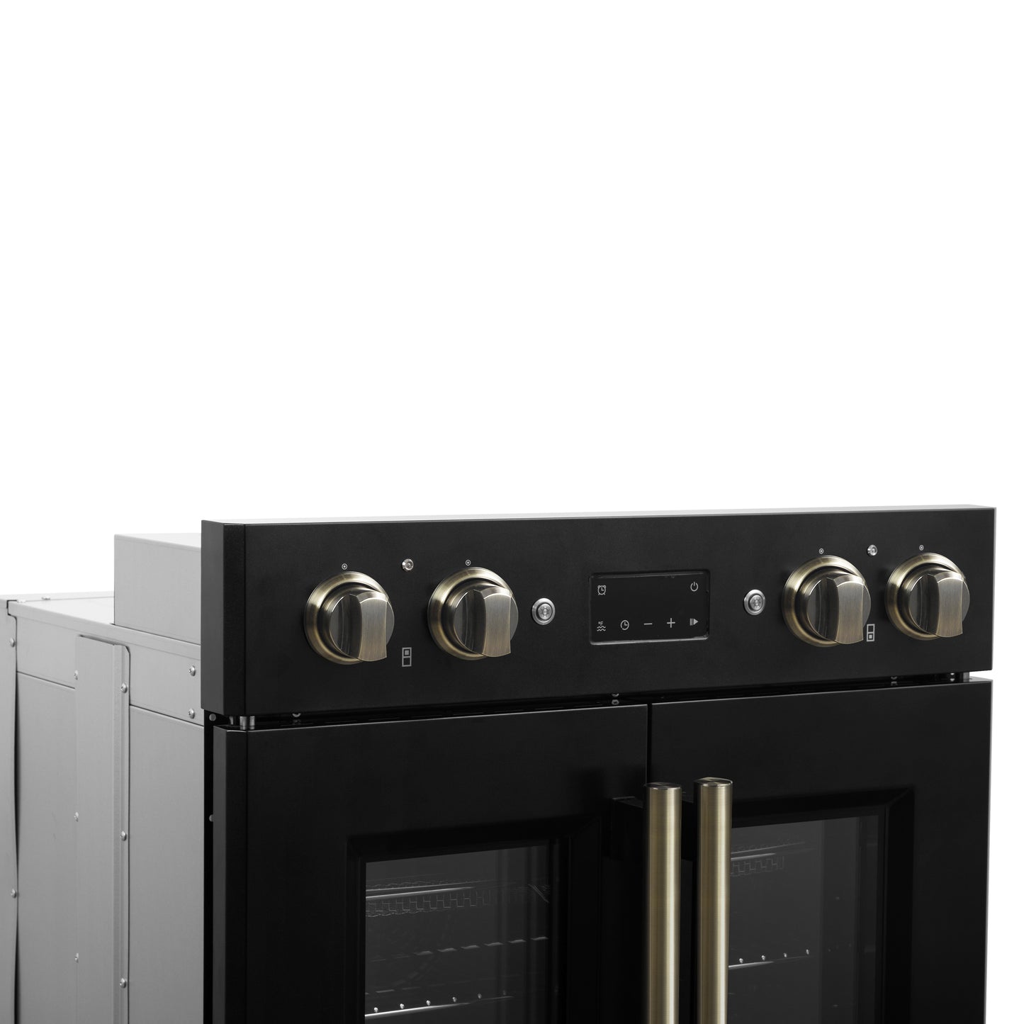 Forno Asti 30-Inch Double Electric Wall Oven with Upper French Doors in Black & Antique Brass, 7.36 cu. ft. Dual True Convection, 7,200W, Air Fry, Sous Vide, Self-Clean