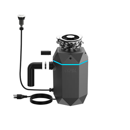 FORNO ACQUA BrightDIAMOND Black Onyx 3/4HP Super Quiet Garbage Disposal Corded with Motion Sensor Cabinet Light & Pre-Wired Air Switch