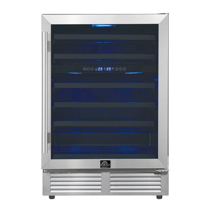 Forno Bacchino 24 Inch Wine Cooler, Stainless Steel, with LED Lighting, Triple Glass Door, 51 Bottle Capacity, Built-In or Freestanding