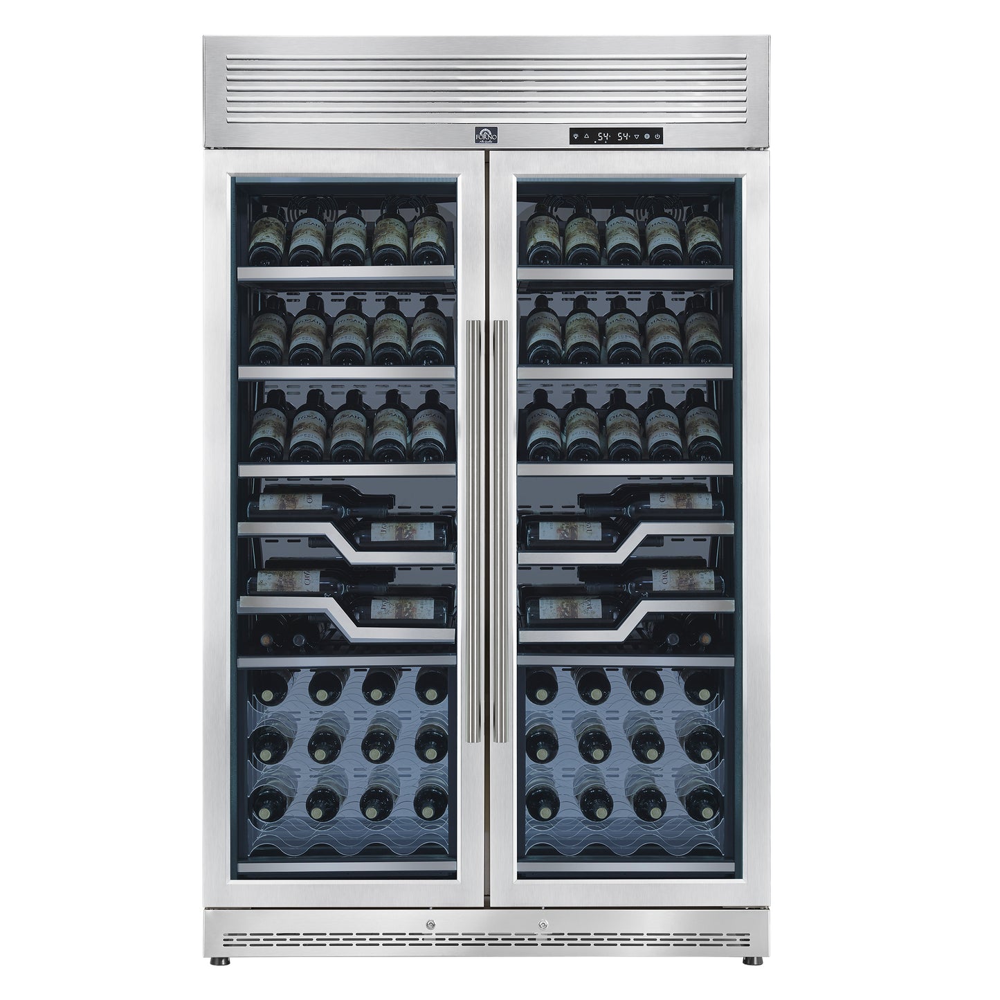 FORNO Abruzzo 48-Inch Dual Zone Wine Cellar, 102 Bottles, 24 cu. ft., Clear Acrylic Holders & Stainless Trim Shelves